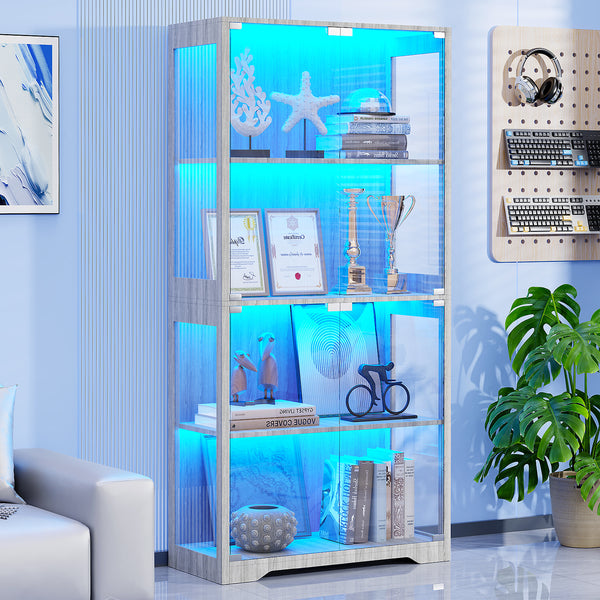 BROTTAR 4-Tier Curio Display Cabinet with Glass Doors Grey