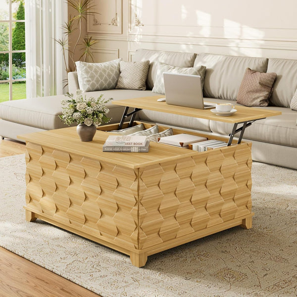 31.5'' Lift Top Coffee Table with Storage, Square Coffee Table for Living Room with Hidden Storage