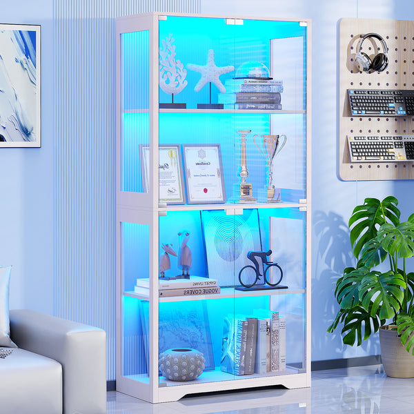 BROTTAR 4-Tier Curio Display Cabinet with Glass Doors White