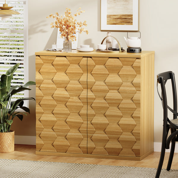 Sideboard Buffet Cabinet with Storage, Modern Fluted Accent Credenzas Cabinet with Unique 3-Dimensional Craft