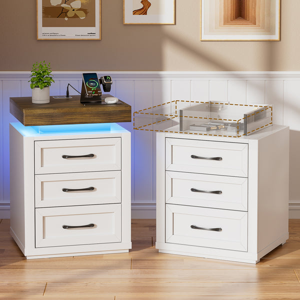 2PCS Nightstand with Gun Drawer White