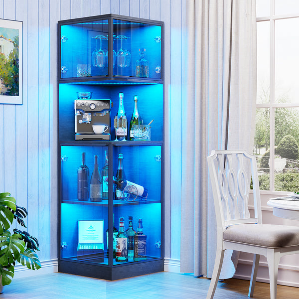 63" Corner Bar Cabinet with LED Lights